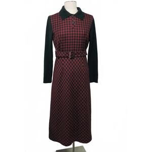 Skirt Queen Medium Vintage Style Wool Blend Midi Dress with Belt